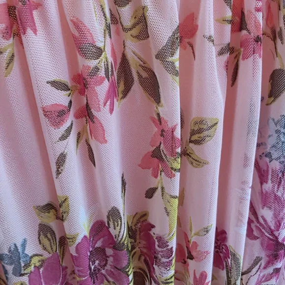 Women's Pink Floral Midi Dress with Long Sheer Sleeves - Picture 4 of 7